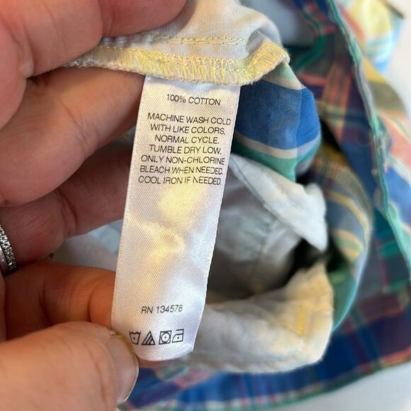 VINEYARD VINES GAP Size 14 Slim Boy's Cotton Chino Shorts Plaid Yellow Green - Picture 4 of 14